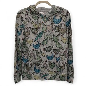 LA Soul Chicken Print Fray Hoodie Sweatshirt Size Small
